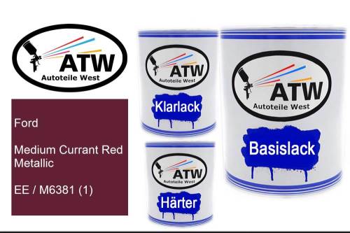 Ford, Medium Currant Red Metallic, EE / M6381 (1): 1L Lackdose + 1L Klarlack + 500ml Härter - Set, von ATW Autoteile West.